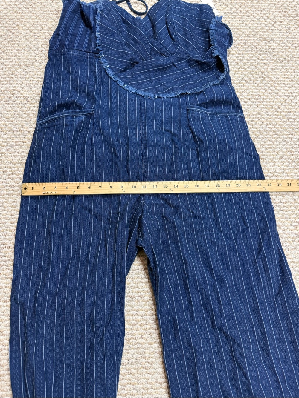 NWT Anthropologie Maeve Denim Pinstripe Peplum Jumpsuit XL $148 - Picture 9 of 10